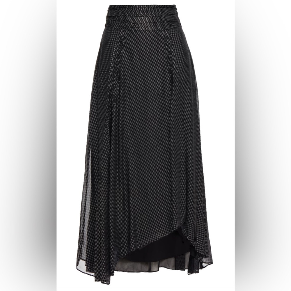 IRO Greoux pleated metallic polka-dot georgette midi skirt